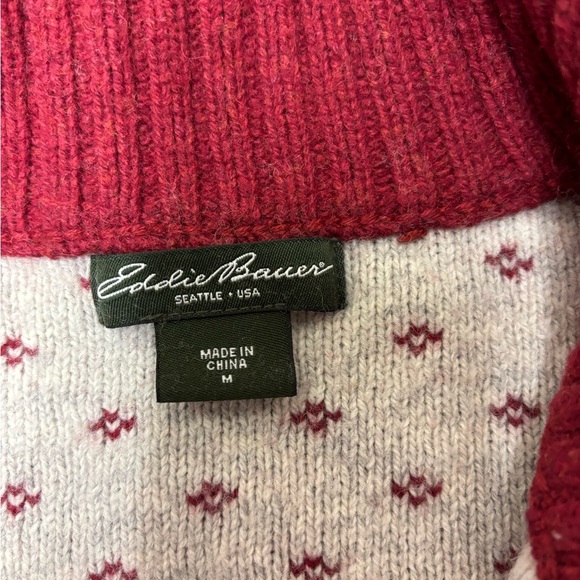 Eddie Bauer Vintage Women’s Red Fair Isle Full Zip Cardigan Sweater Size Medium - Picture 2 of 7